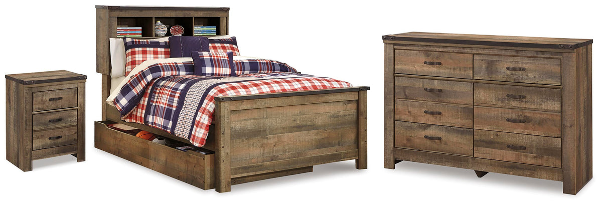 Trinell Bookcase Storage Bed, Dresser and Nightstand (B446-SI)