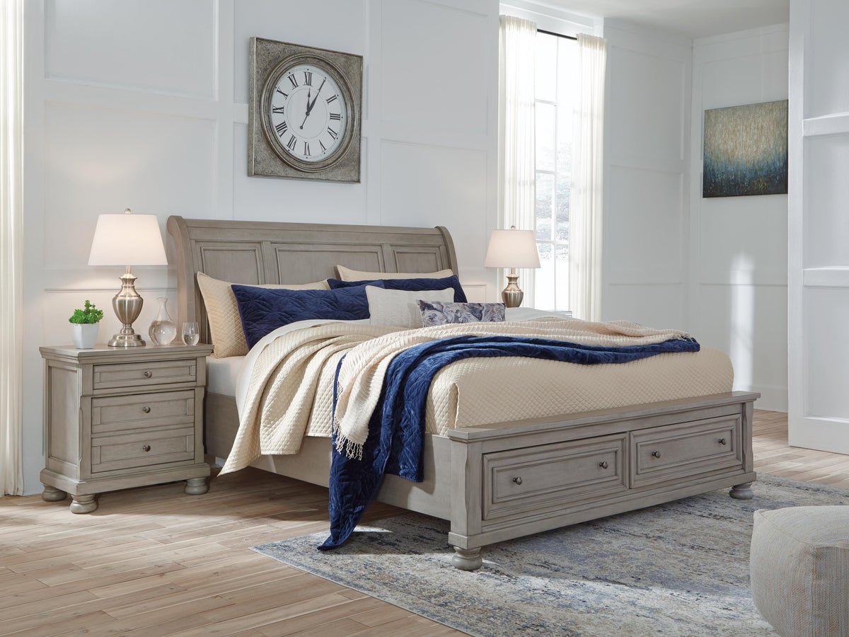 Lettner Sleigh Bed with 2 Storage Drawers - Light Gray  (B733-SI) - Image 2