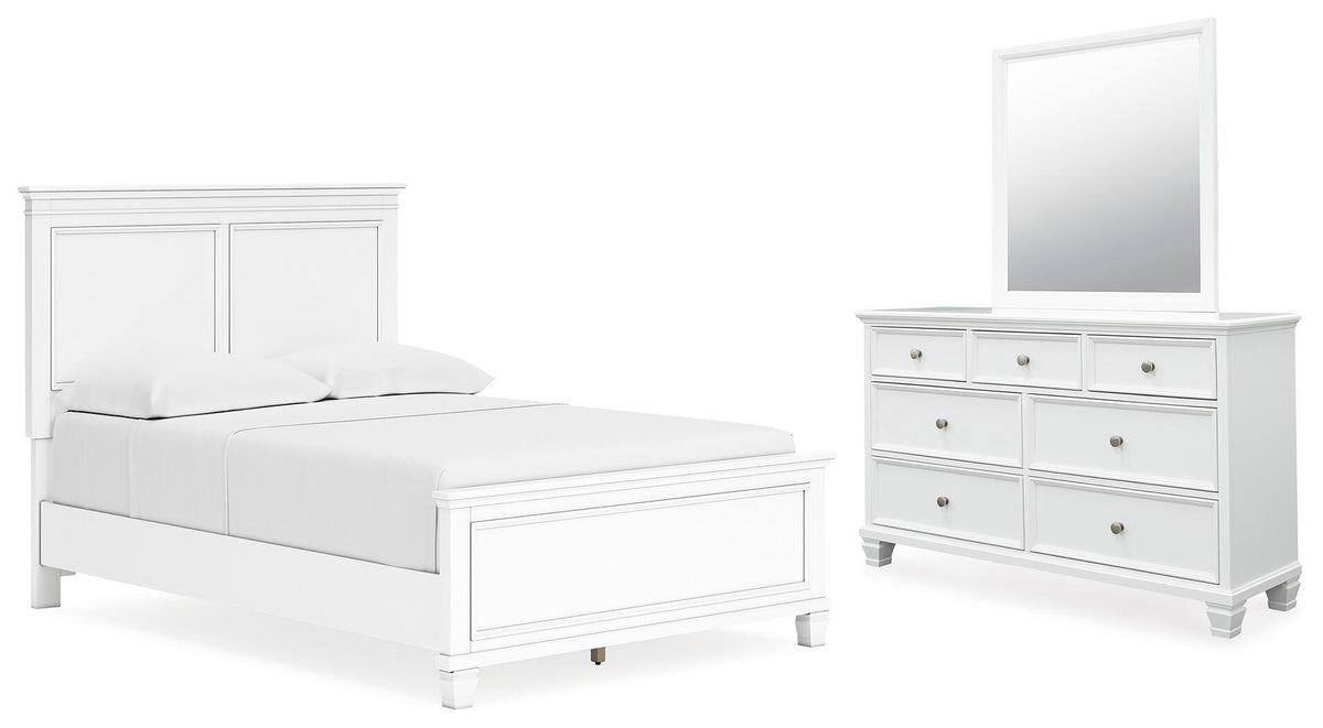 Fortman Panel Bed, Dresser and Mirror - White  (B680-SI)