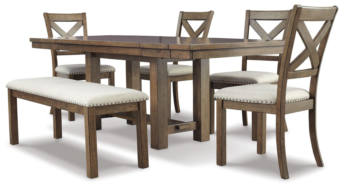 Moriville Dining Table and 4 Chairs and Bench (D631-SI)