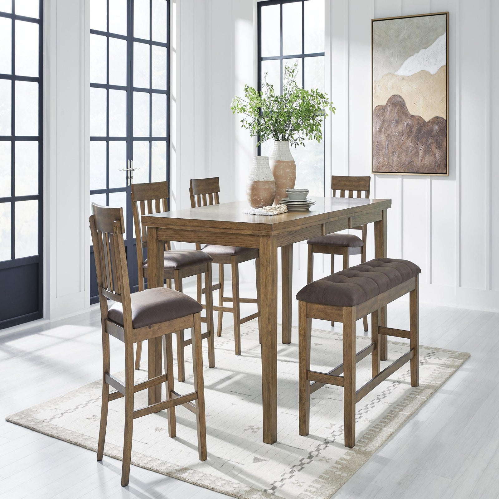 Urbinforte Counter Height Extension Dining Table, 4 Barstools and Bench (PCD592-SI) - Image 12