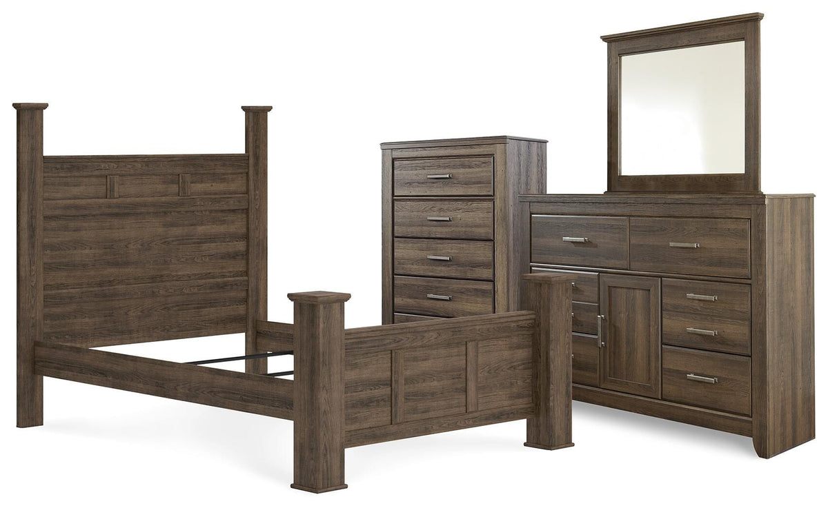 Juararo Poster Bed, Dresser and Mirror - Dark Brown  (B251-SI)