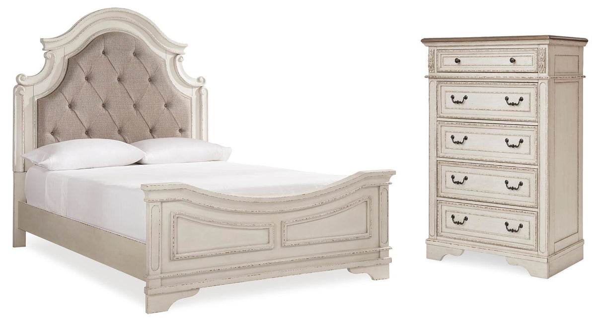 Realyn Upholstered Panel Bed and Chest - Two-tone  (B743-SI)