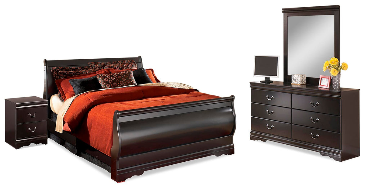 Huey Vineyard Bed with Mirrored Dresser and Nightstand - Black  (B128-SI)