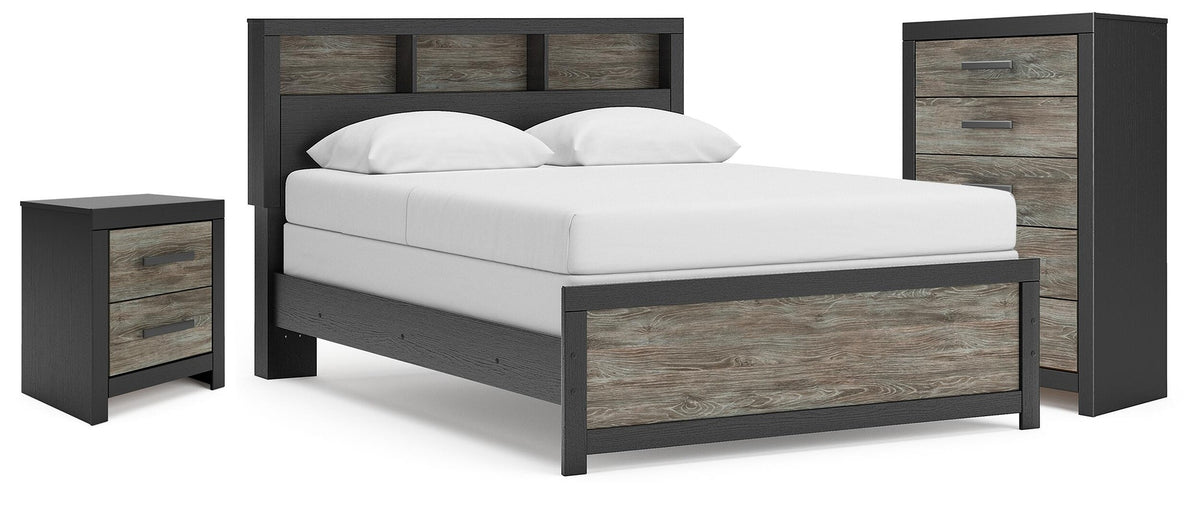 Broachmyn Queen Bookcase Bed, Chest and Nightstand (PCB1118-SI)