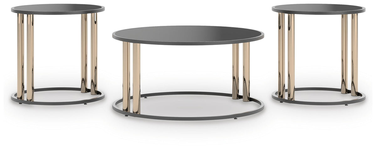 Hannerly Table (Set of 3) - Black/Gold Finish  (T219-SI)