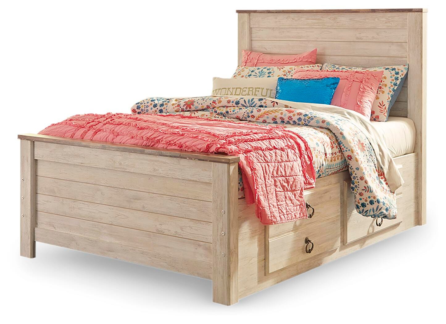 Willowton Panel Bed with Storage and Nightstand - Whitewash  (B267-SI) - Image 2