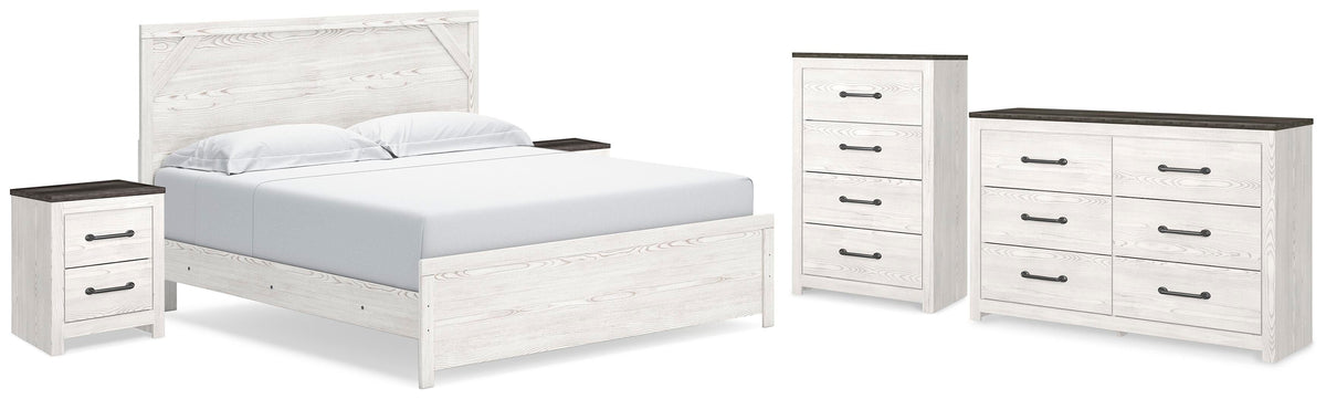 Gerridan Panel Bed, Dresser, Chest and 2 Nightstands - White/Gray  (B1190-SI)