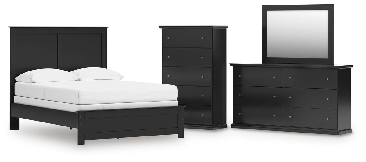 Maribel Panel Bed, Dresser, Mirror and Chest (B138-SI)