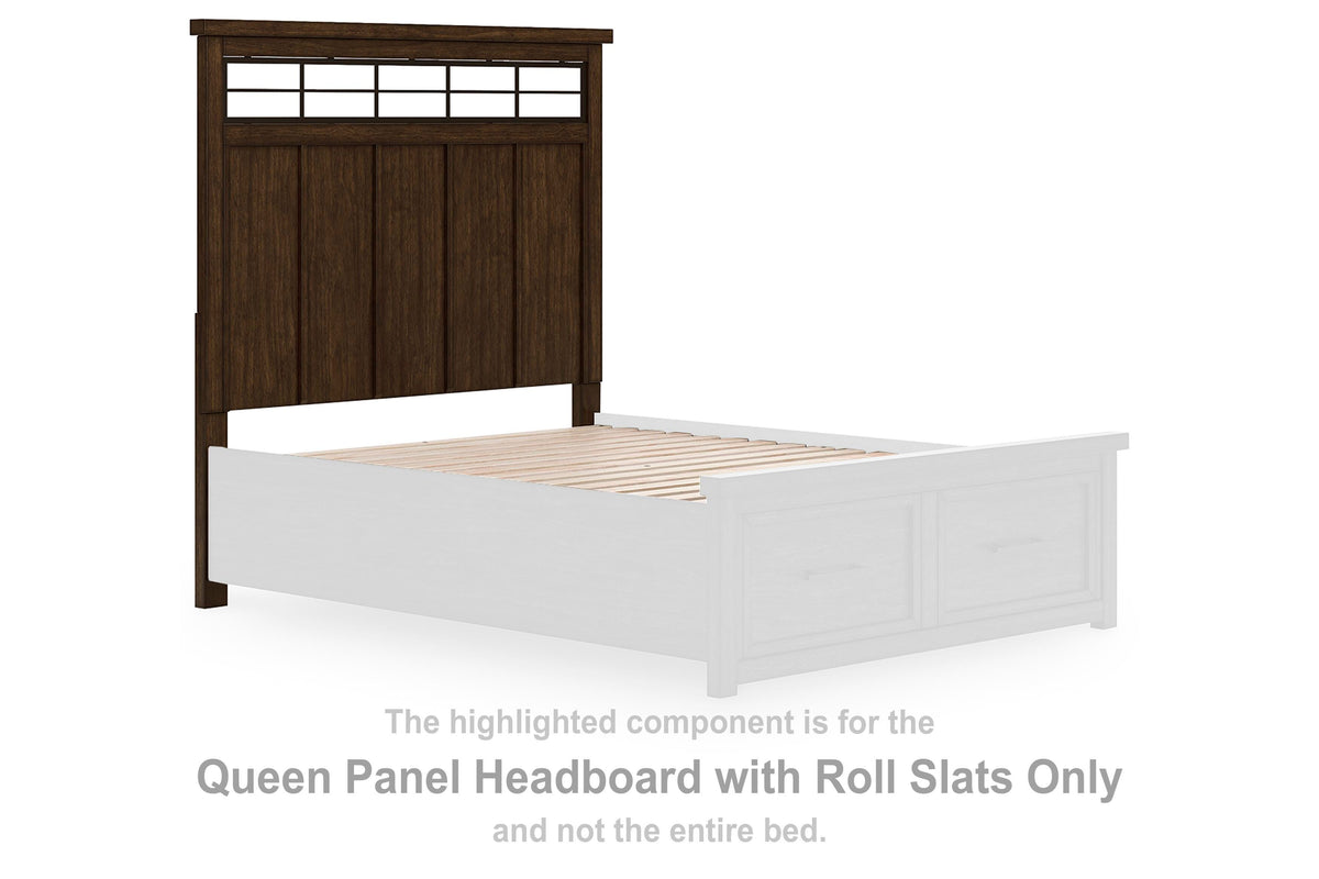 Taffenbrook Panel Headboard with Roll Slats - Medium Brown  (B849-SI)