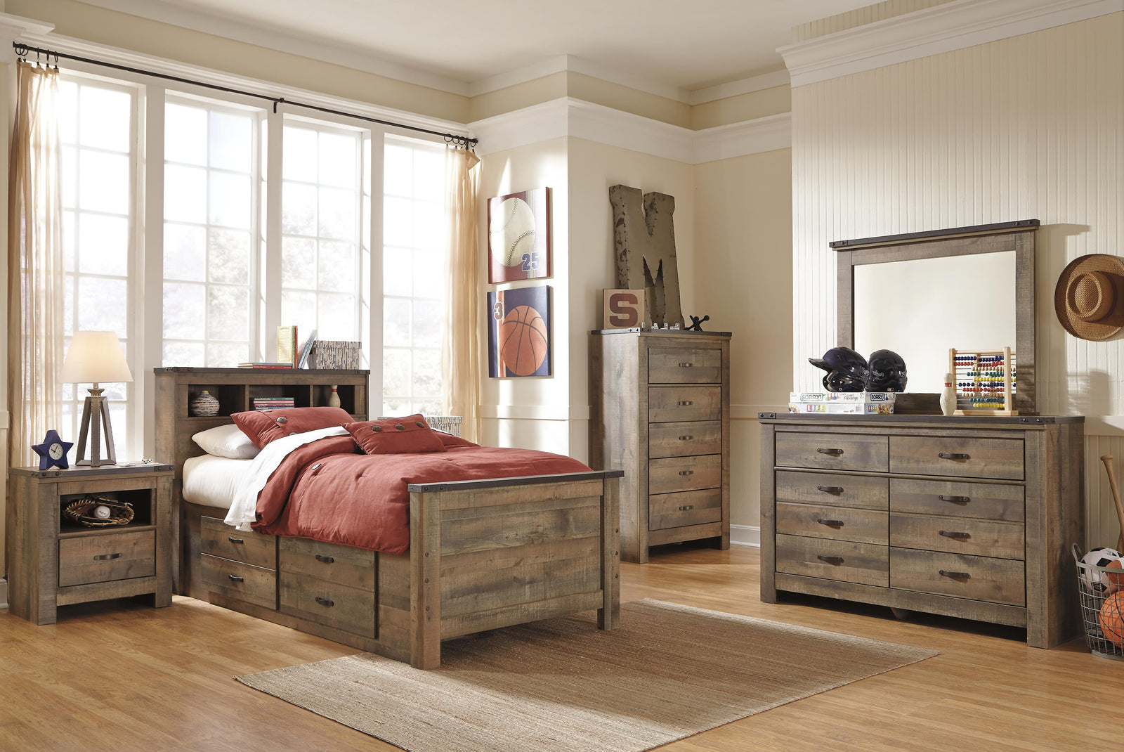 Trinell Bookcase Bed with 2 Storage Drawers (Youth) - Brown  (B446-SI) - Image 4