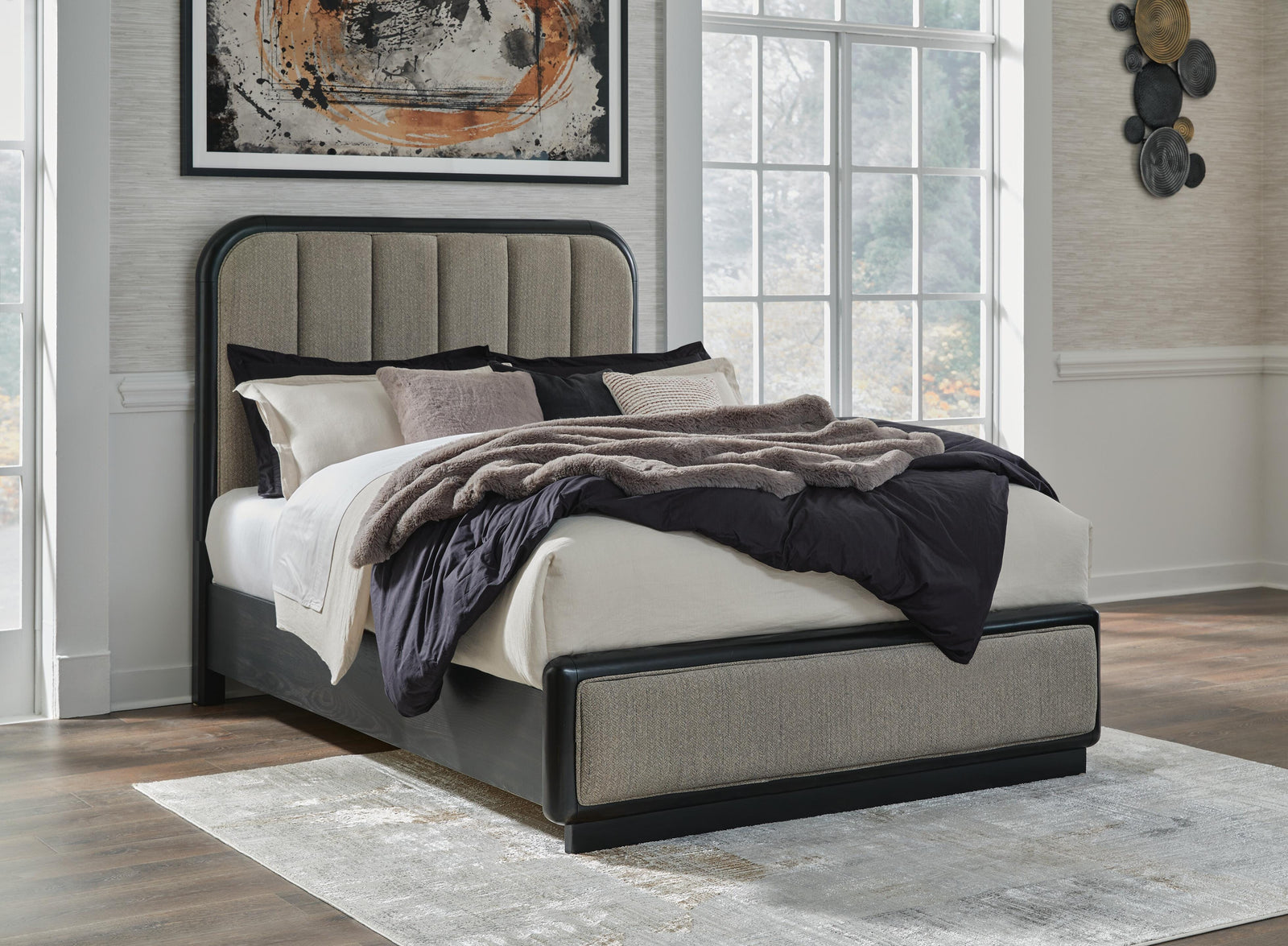 Rowanbeck Upholstered Panel Bed - Gray/Black  (B821-SI) - Image 5