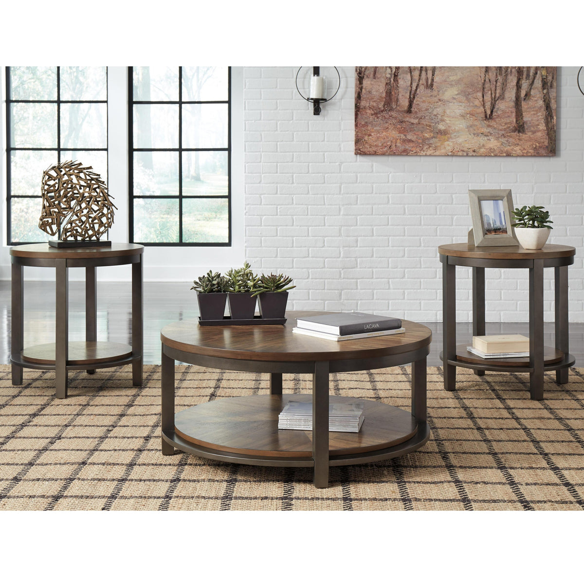 Roybeck Table (Set of 3) - Light Brown/Bronze  (T411-SI) - Image 3