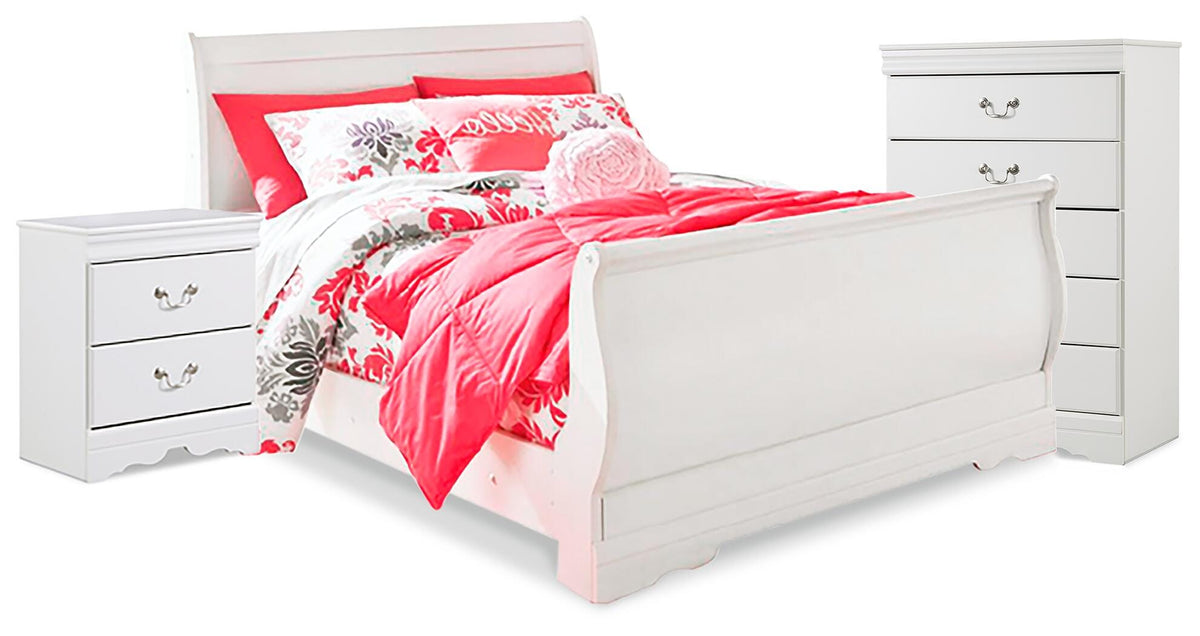 Anarasia Sleigh Bed, Chest and Nightstand - White  (B129-SI)