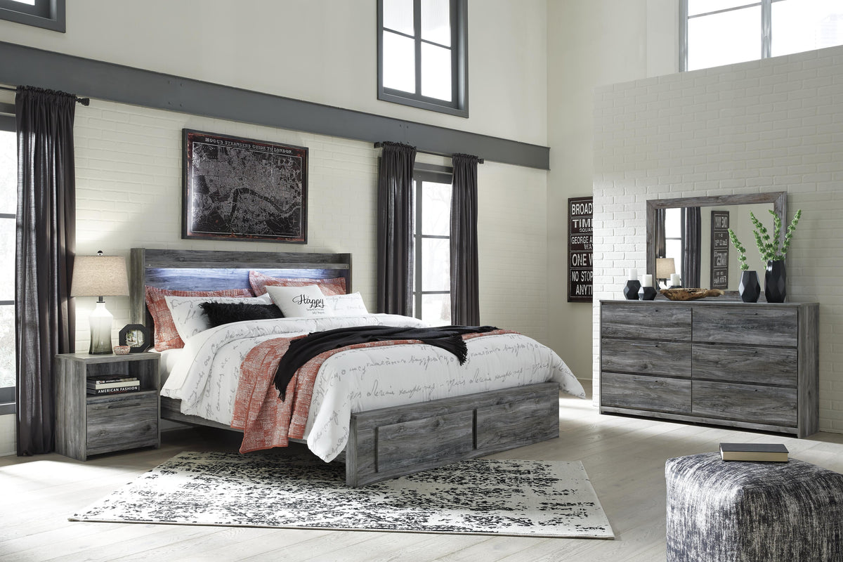 Baystorm Panel Storage Bed with Mirrored Dresser and Nightstand - Gray  (B221-SI) - Image 11