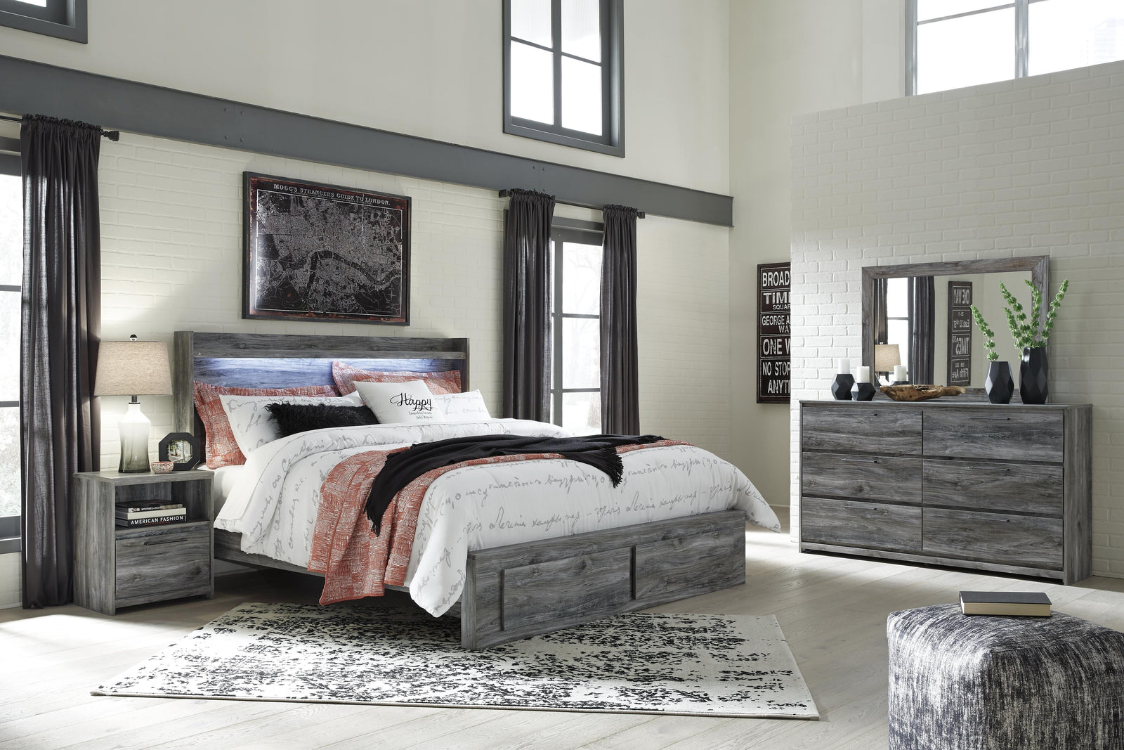 Baystorm Panel Storage Bed with Mirrored Dresser and Nightstand - Gray  (B221-SI) - Image 11