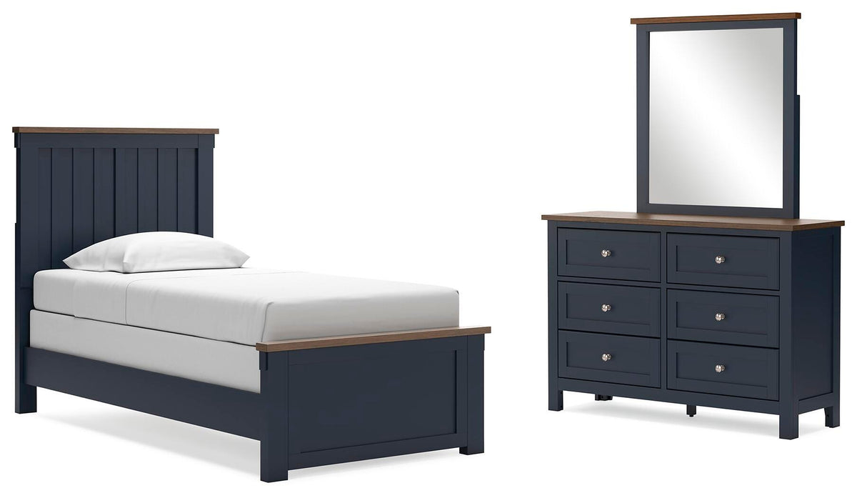 Landocken Panel Bed, Dresser and Mirror - Brown/Blue  (B414-SI)
