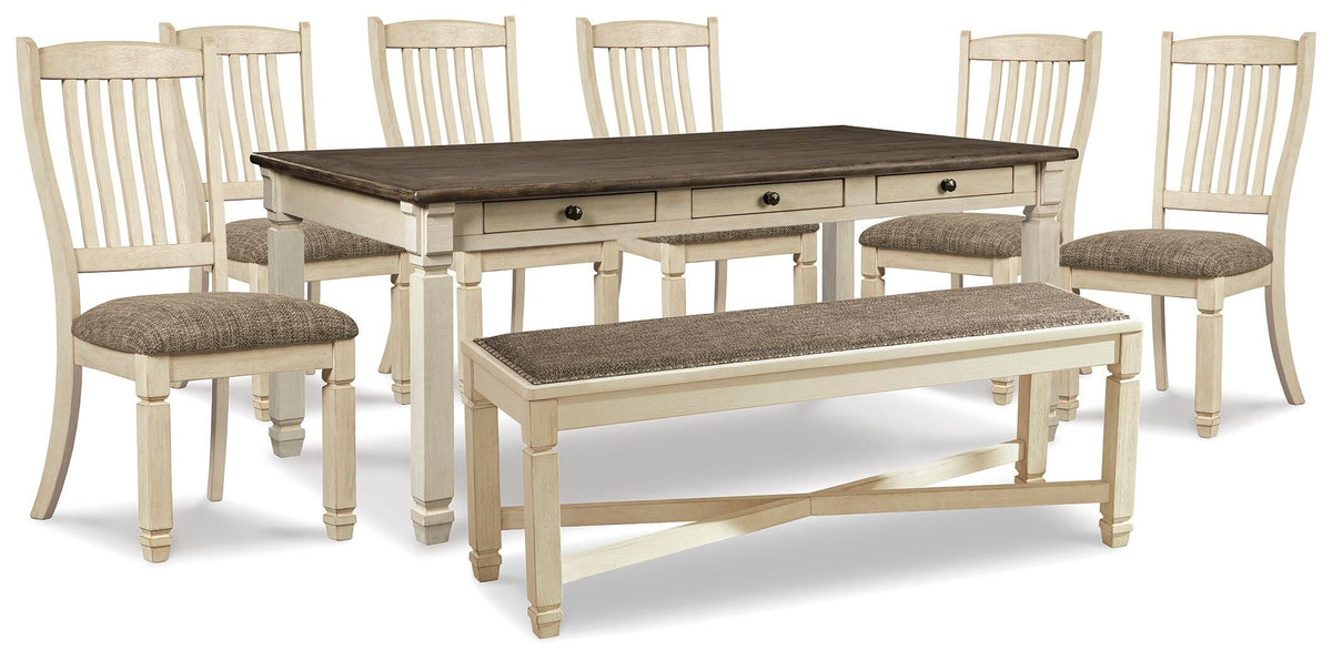 Bolanburg Dining Table, 6 Chairs, and Bench (D647-SI)