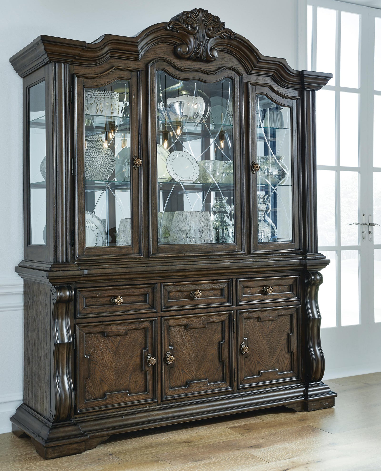Maylee Dining Table with 6 Chairs and Buffet and Hutch (D947-SI) - Image 14