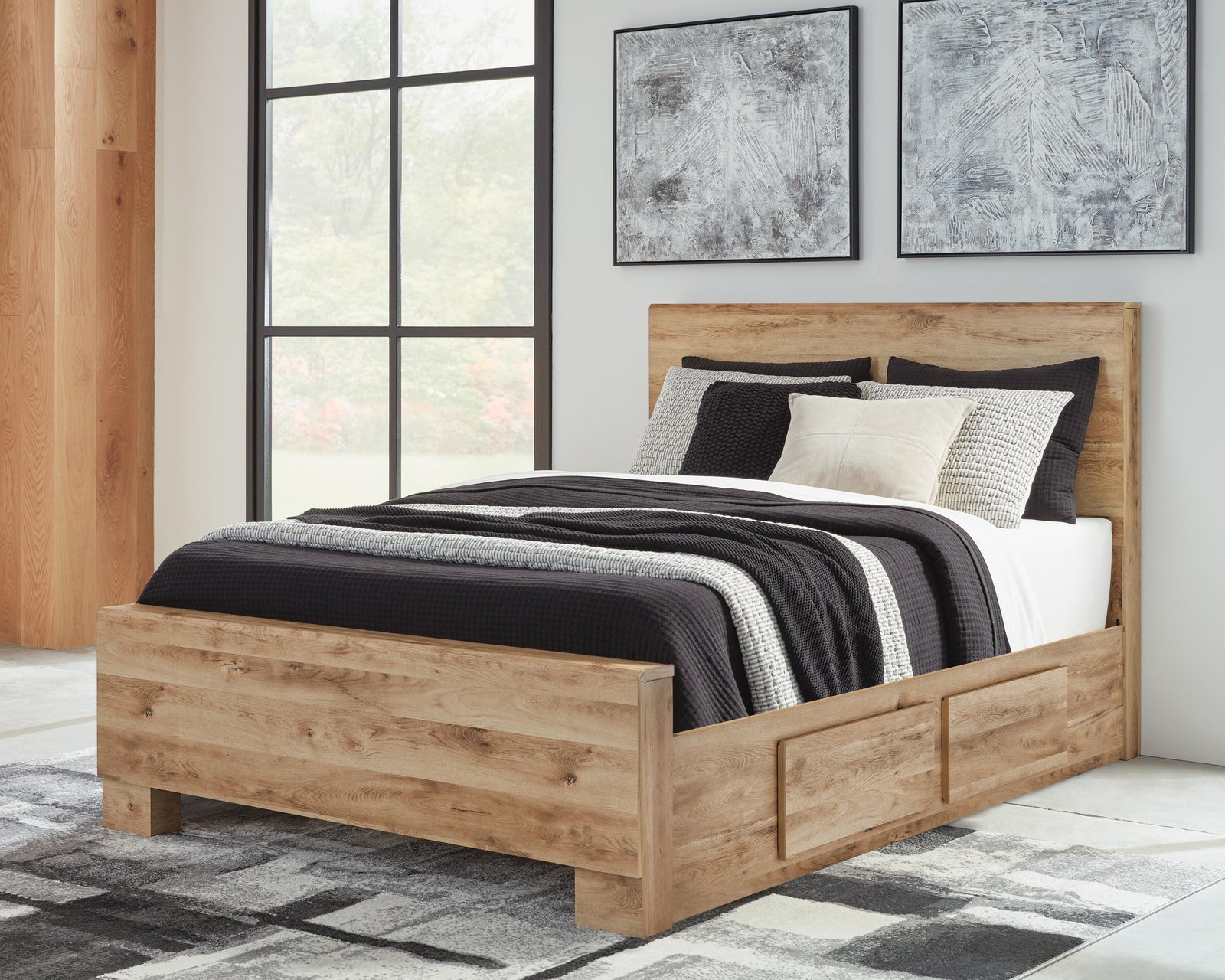 Hyanna Panel Bed with 2 Side Storage, Dresser and Mirror - Tan Brown  (B1050-SI) - Image 9