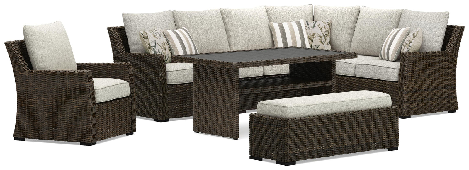 Brook Ranch Outdoor Sofa Sectional, Bench, Lounge Chair and Table (P465-SI)