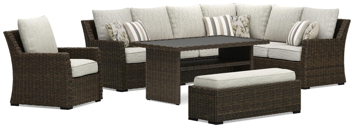 Brook Ranch Outdoor Sofa Sectional, Bench, Lounge Chair and Table (P465-SI)