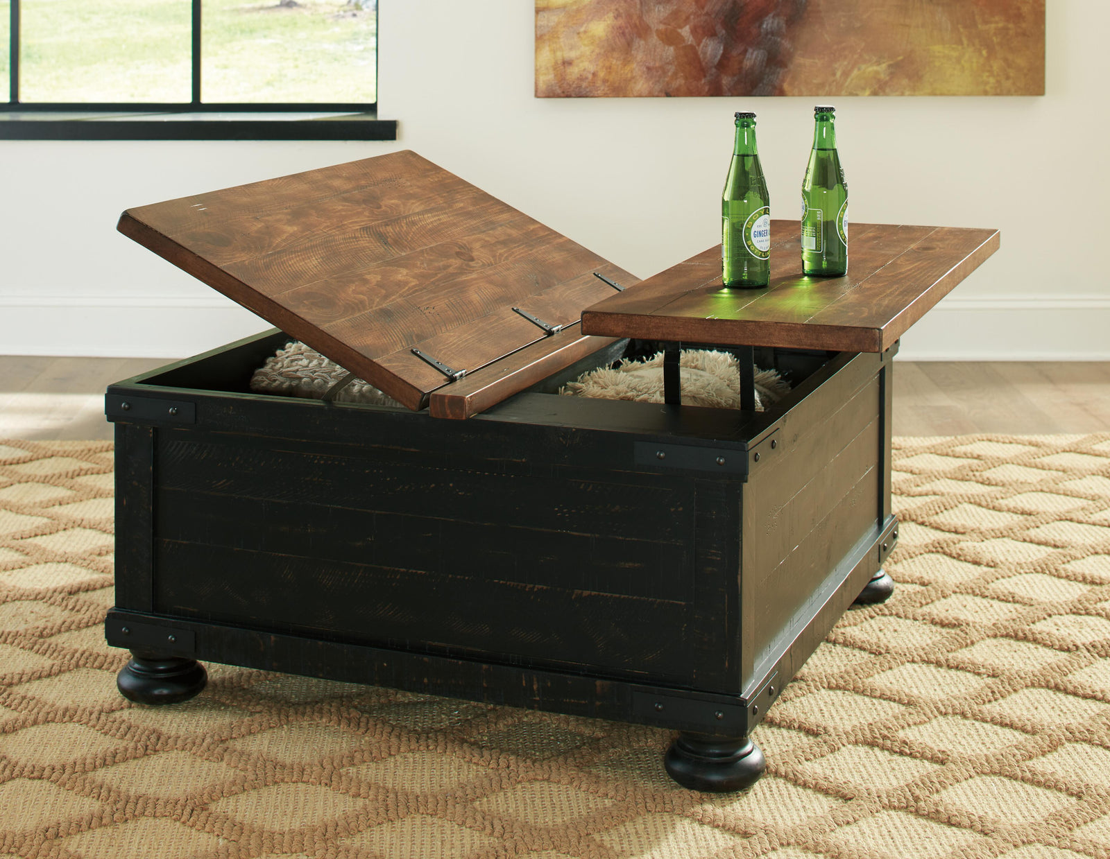 Valebeck Coffee Table with Lift Top - Black/Brown  (T468-SI) - Image 4