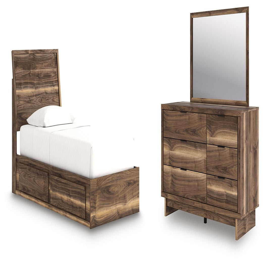 Chirason Twin Panel Bed with Storage, Dresser and Mirror (PCB3367-SI)