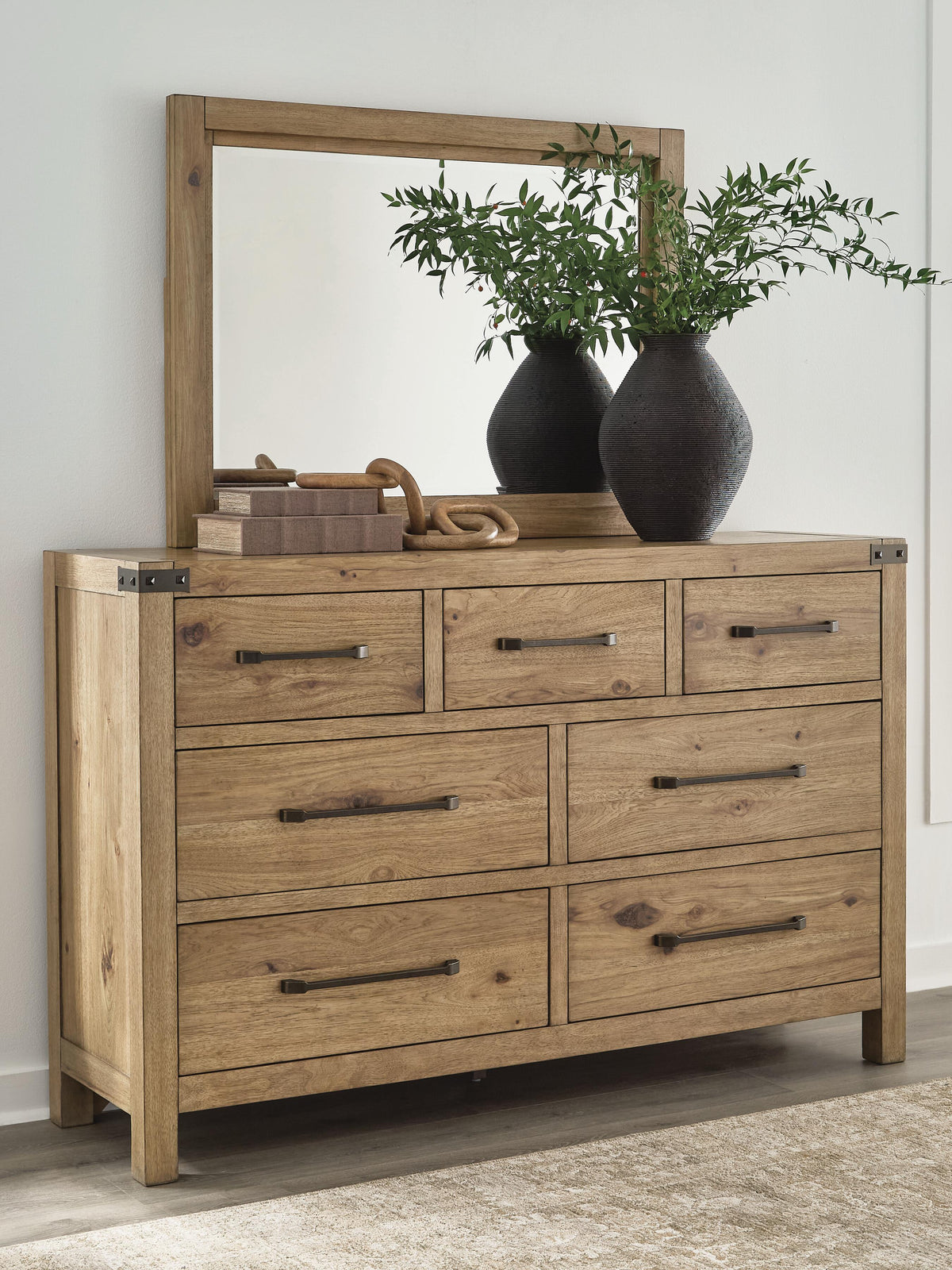 Ridgester Dresser and Mirror - Light Brown  (B858-SI) - Image 2