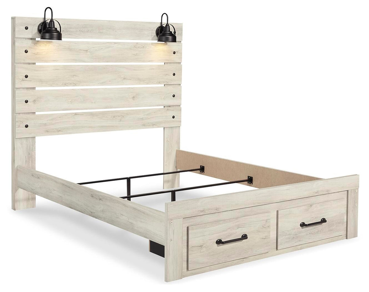 Cambeck Panel Bed with 2 Storage Drawers - Whitewash  (B192-SI) - Image 3