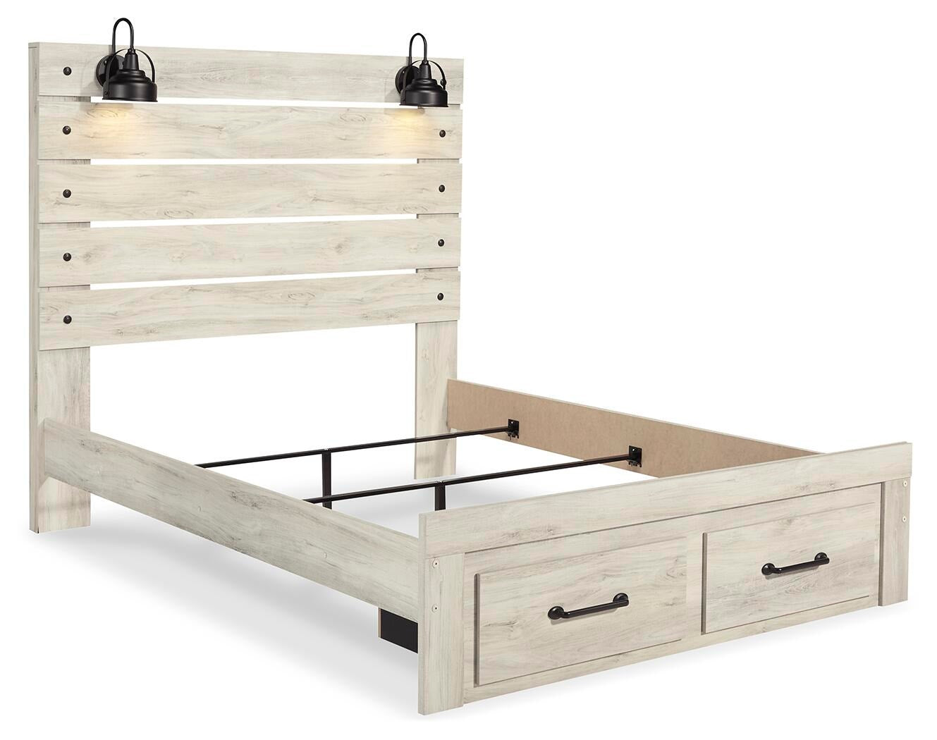 Cambeck Panel Bed with 2 Storage Drawers - Whitewash  (B192-SI) - Image 3