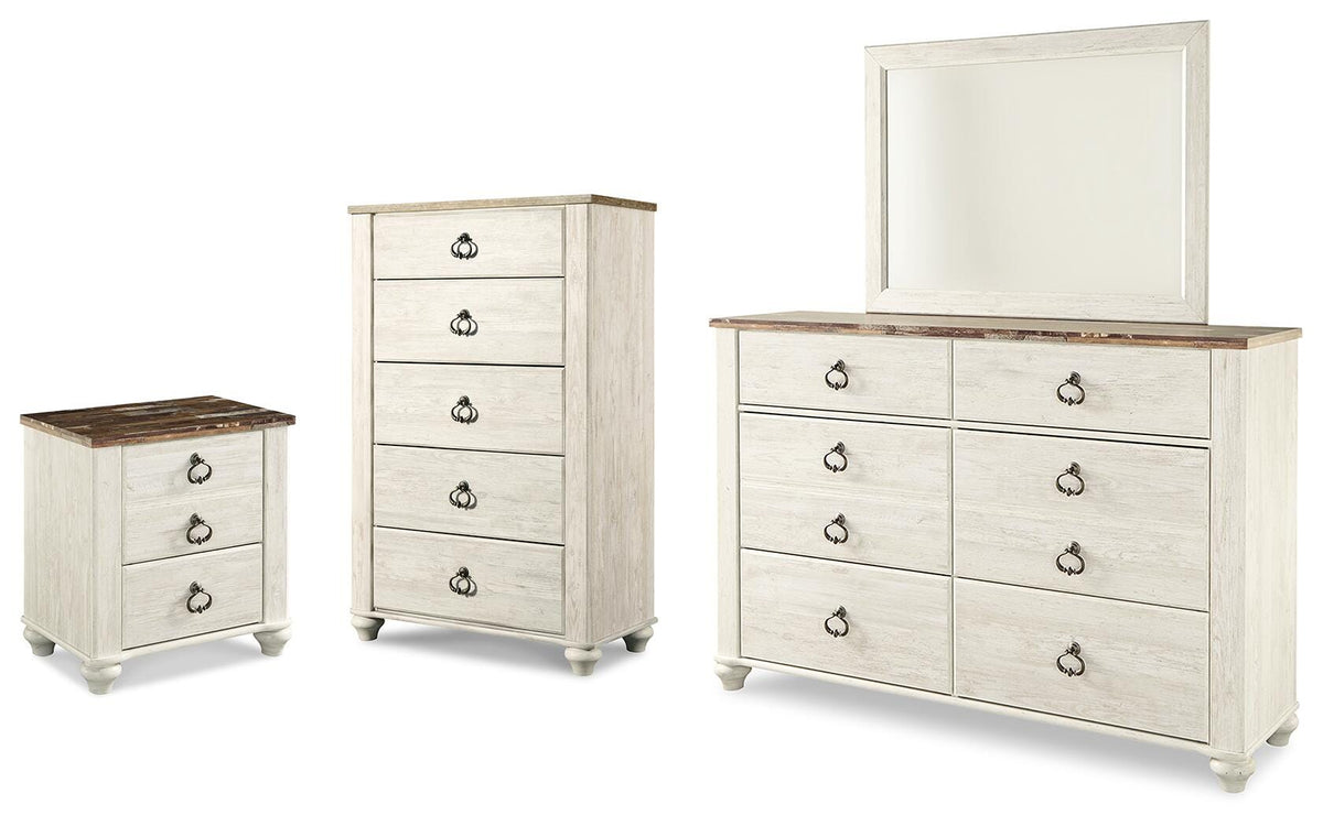 Willowton Dresser, Mirror, Chest and Nightstand (B267-SI)