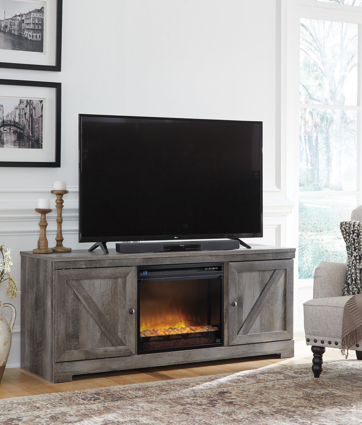 Wynnlow 63 TV Stand with Electric Fireplace (W440-SI) - Image 4