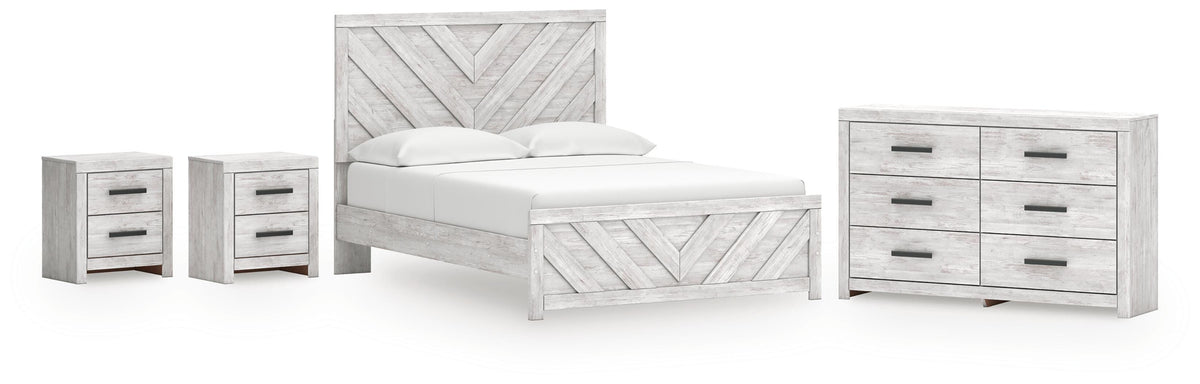Cayboni Panel Bed, Dresser and 2 Nightstands - Whitewash  (B3788-SI)