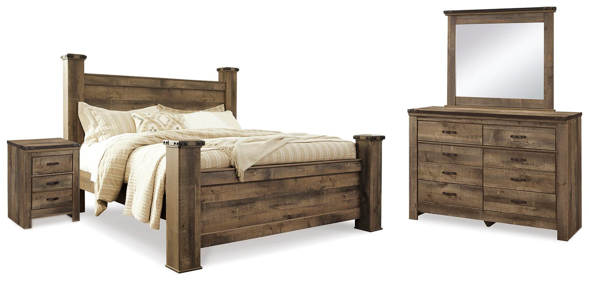 Trinell Poster Bed, Dresser, Mirror and Nightstand - Brown  (B446-SI)