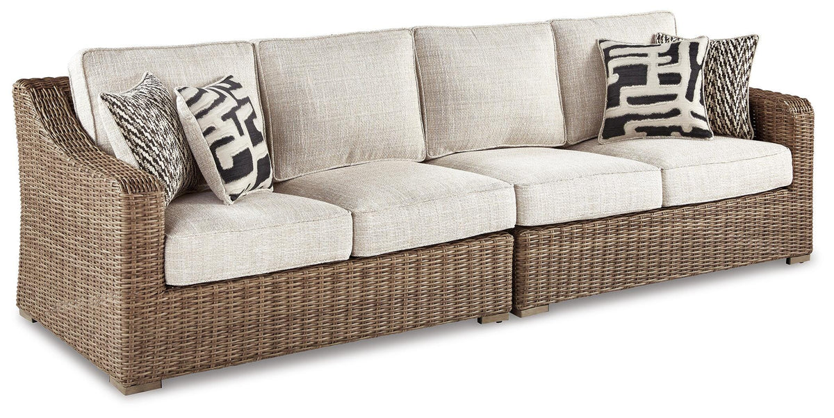Beachcroft 4-Piece Outdoor Sectional, 2 Arm Chairs, Lounge Chair and Bench (P791-SI) - Image 18