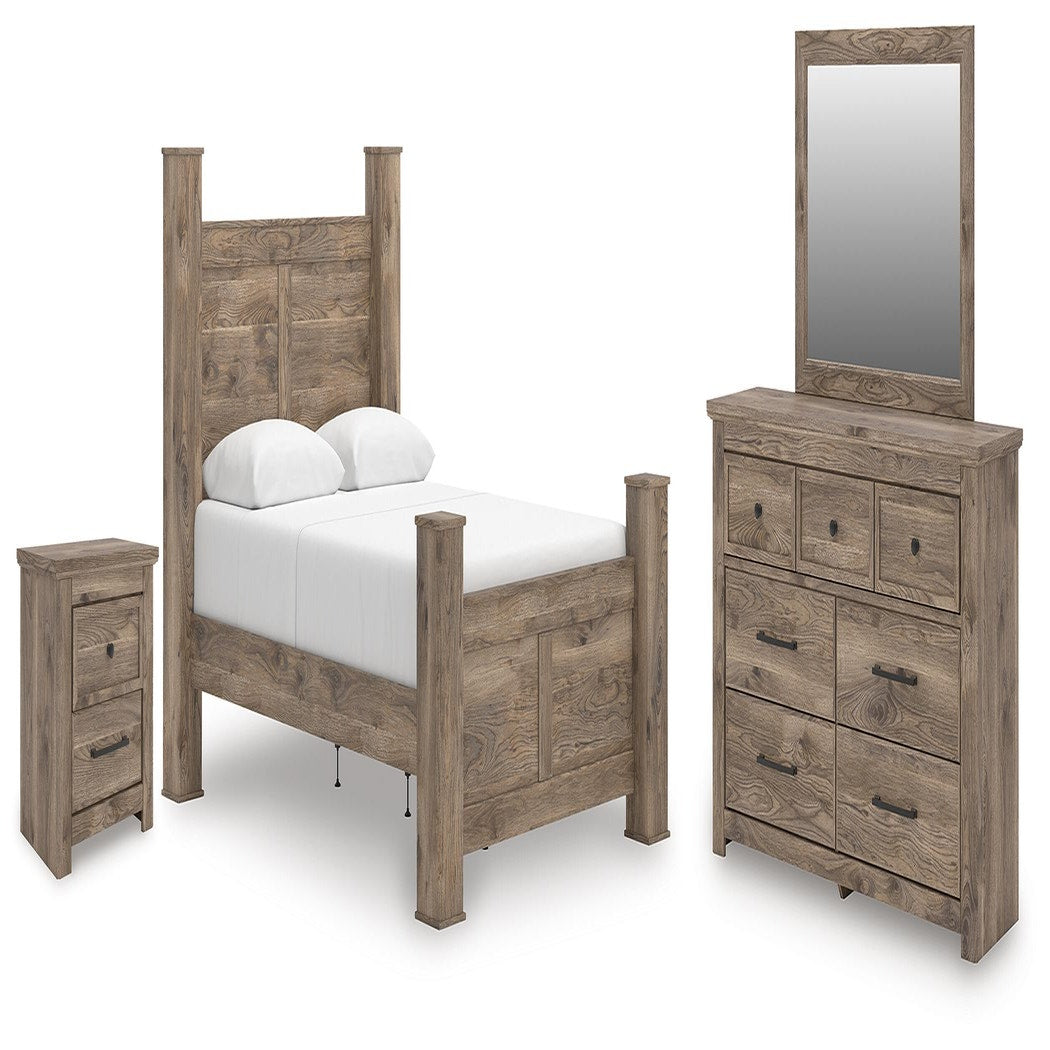 Rusticott Queen Poster Bed, Dresser, Mirror and Nightstand (PCB2260-SI)