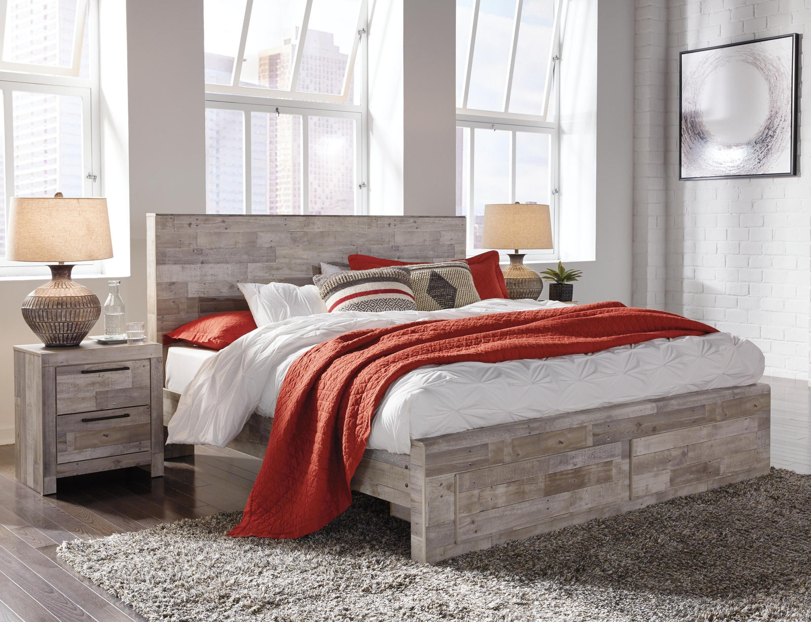 Effie Panel Bed with 2 Storage Drawers - Whitewash  (B255-SI) - Image 2
