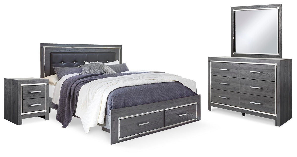 Lodanna Storage Bed, Dresser, Mirror and 2 Nightstands - Gray  (B214-SI)