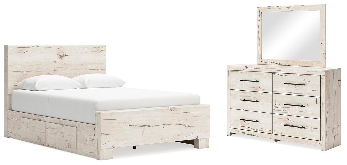 Lawroy Panel Bed with Storage, Dresser and Mirror - Light Natural  (B2310-SI)