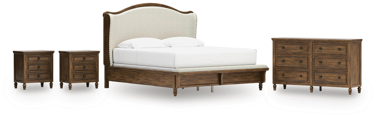 Sturlayne Upholstered Panel Bed, Dresser and 2 Nightstands (B787-SI)