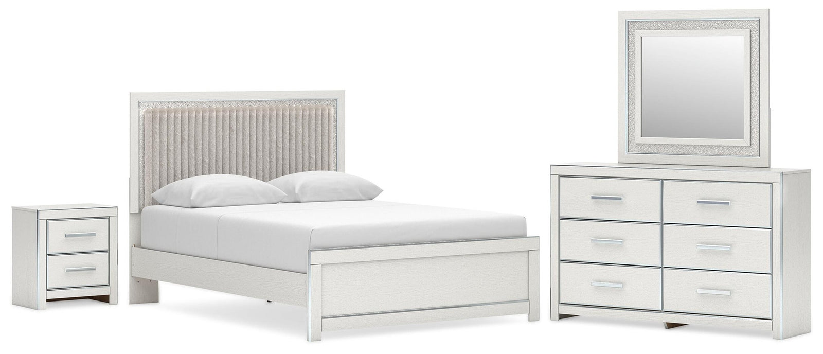 Zuraleus Queen Upholstered Platform Bed, Dresser, Mirror and Nightstand (PCB3381-SI)