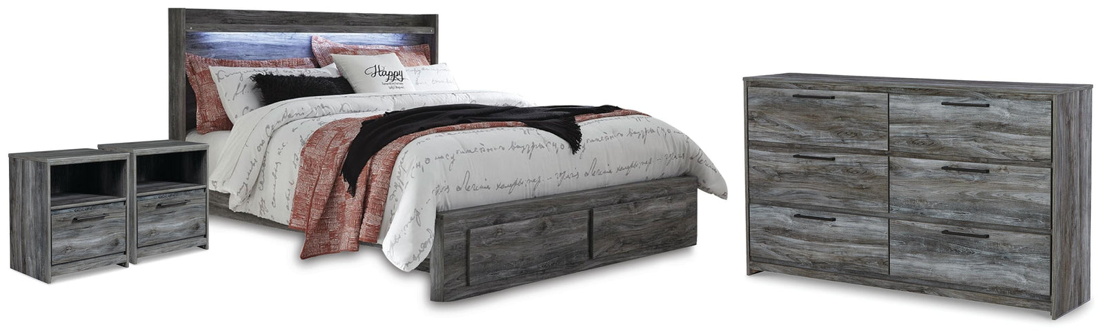 Baystorm Storage Bed, Dresser and 2 Nightstands - Gray  (B221-SI)