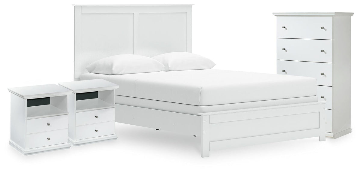 Bostwick Shoals Panel Bed, Chest and 2 Nightstands - White  (B139-SI)