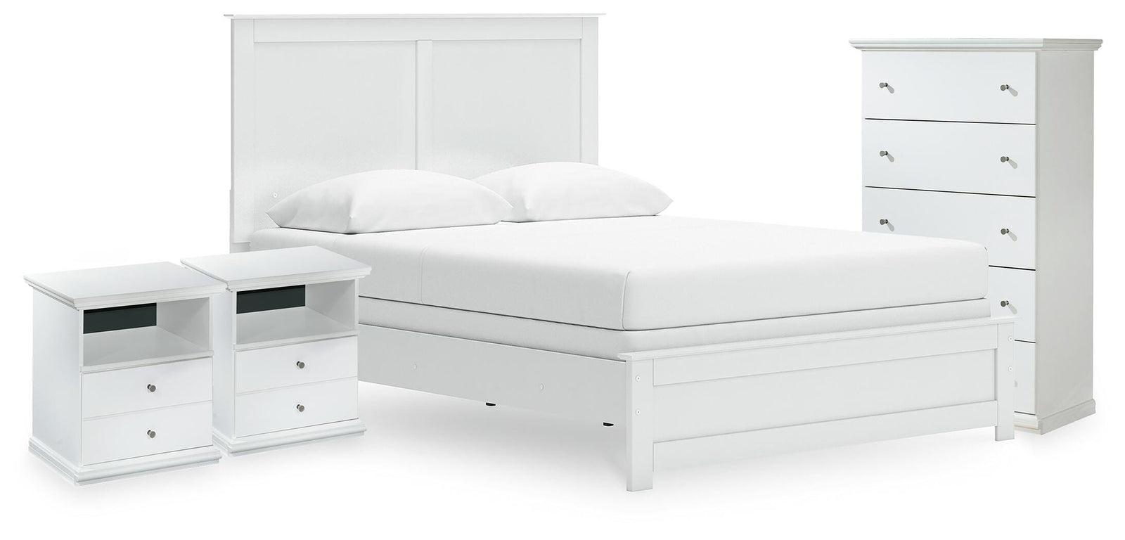 Bostwick Shoals Panel Bed, Chest and 2 Nightstands - White  (B139-SI)