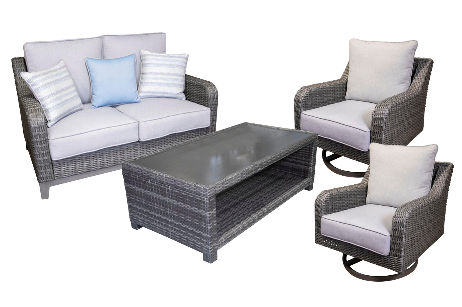 Elite Park Outdoor Loveseat, 2 Lounge Chairs and Coffee Table (P518-SI) - Image 2