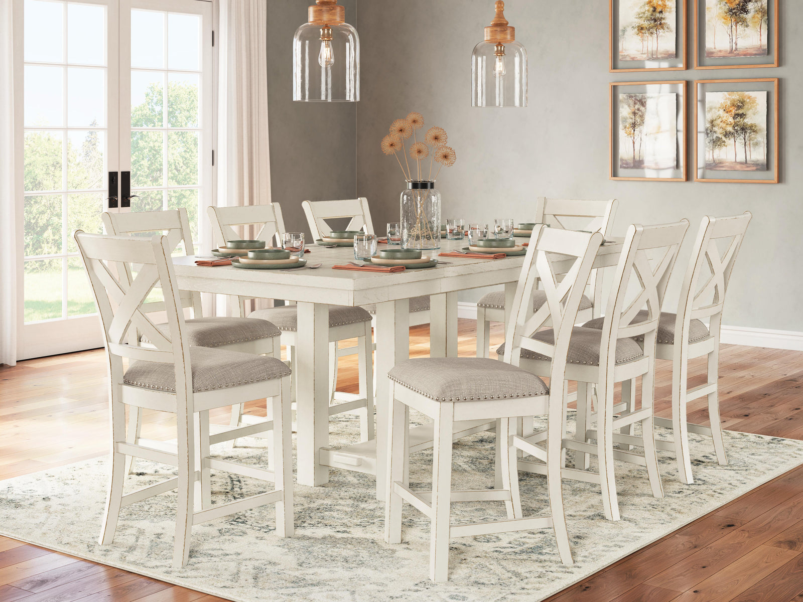 Robbinsdale Counter Height Table and 8 Barstools (D642-SI) - Image 2