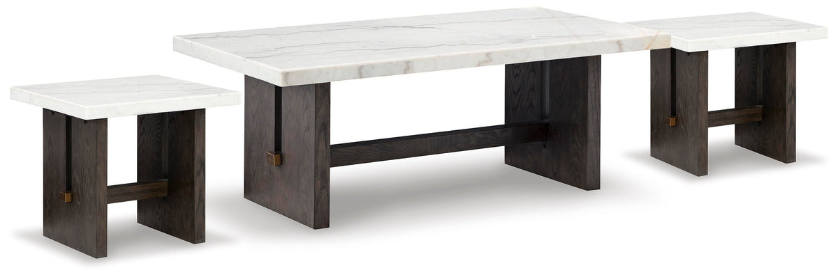 Burkhaus Coffee Table and 2 Ends - White/Dark Brown  (T779-SI) - Image 2