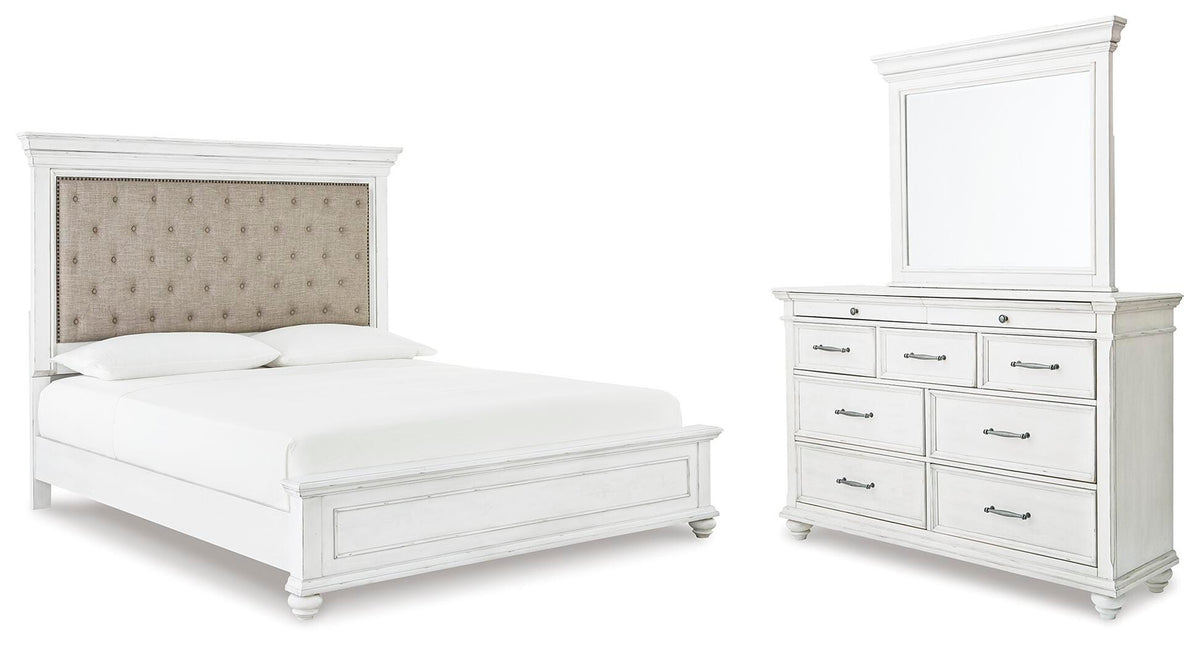 Kanwyn Upholstered Panel Bed, Dresser and Mirror (B777-SI)