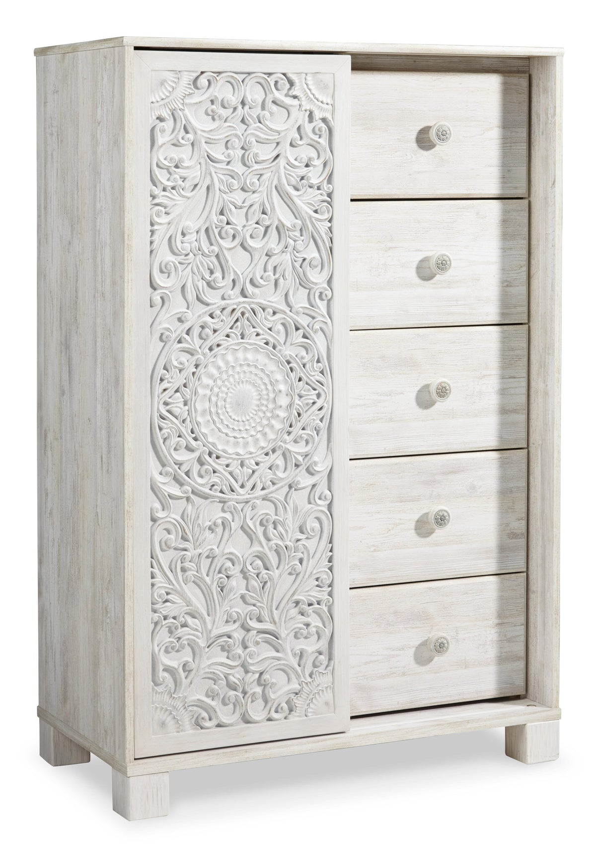 Paxberry Panel Bed, Dresser, Mirror and Chest - Whitewash  (B181-SI) - Image 4